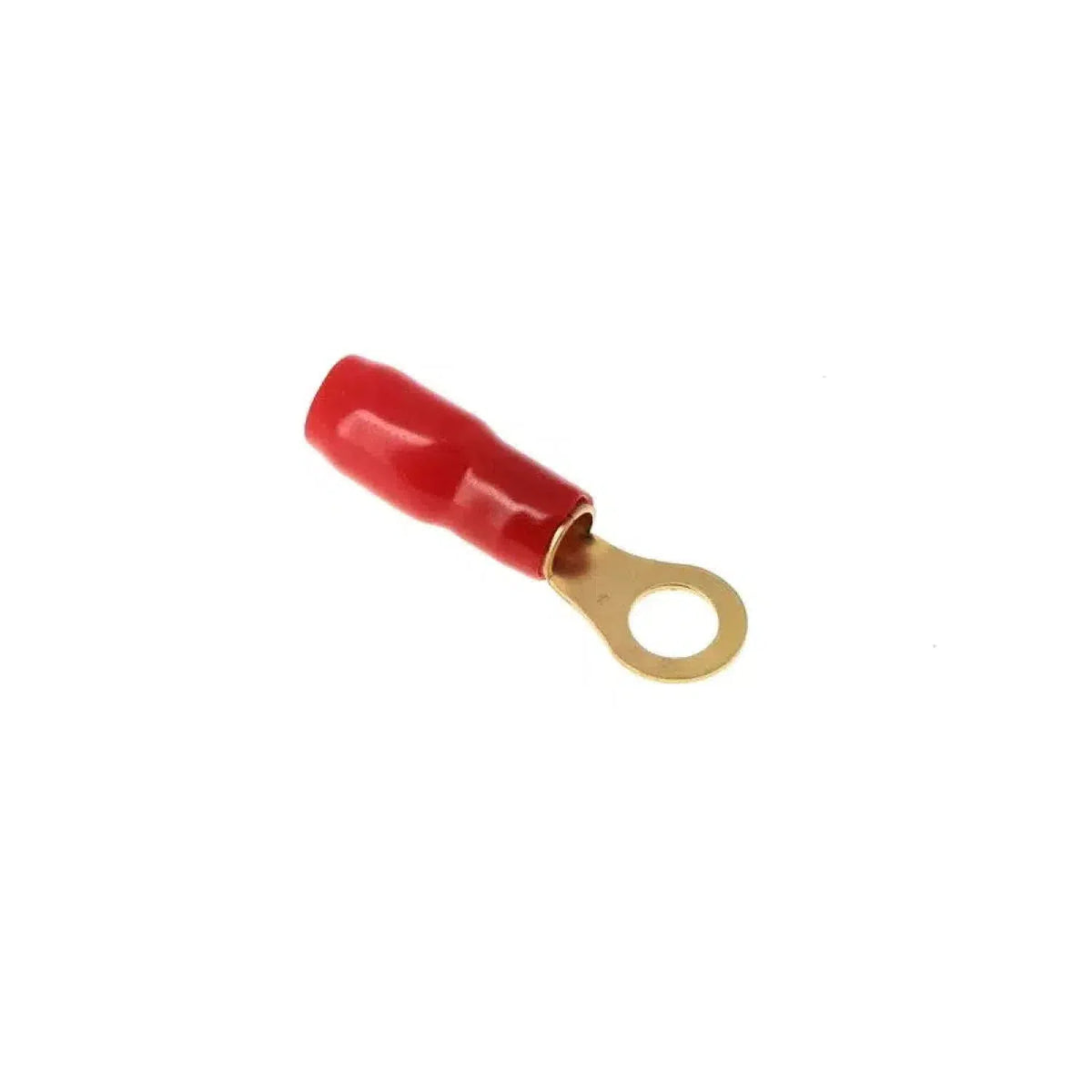 A Masori 10mm²-50mm² Ring Schwarz/Rot Kabelschuh mit Silikon-Ummantelung und Metallring für elektrische Verdrahtung, isoliert auf weißem Hintergrund.