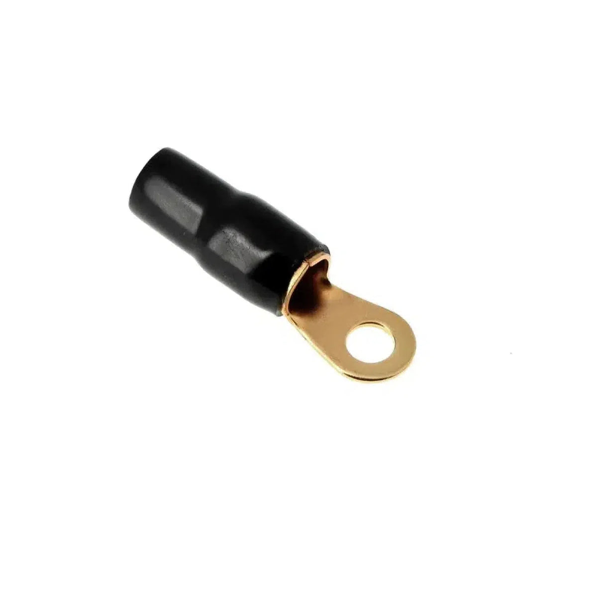 El Masori 10mm²-50mm² Ring Schwarz/Rot es un conector negro y dorado con una cubierta negra cilíndrica y un bucle metálico redondo en un extremo.
