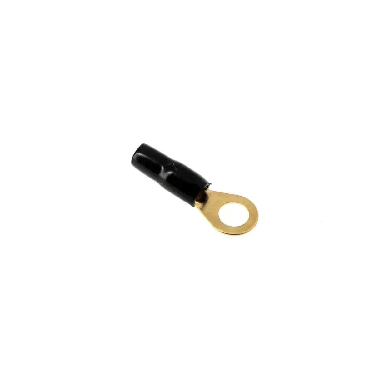 Se muestra un conector Masori 10mm²-50mm² Ring Schwarz/Rot con aislamiento negro y revestimiento de silicona aislado sobre fondo blanco.