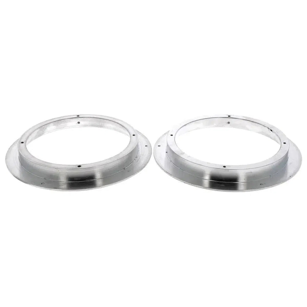 Dos anillos adaptadores de aluminio Masori Aluring 165-21 Universal für 6.5 Zoll con orificios para tornillos se muestran uno junto al otro sobre fondo blanco.