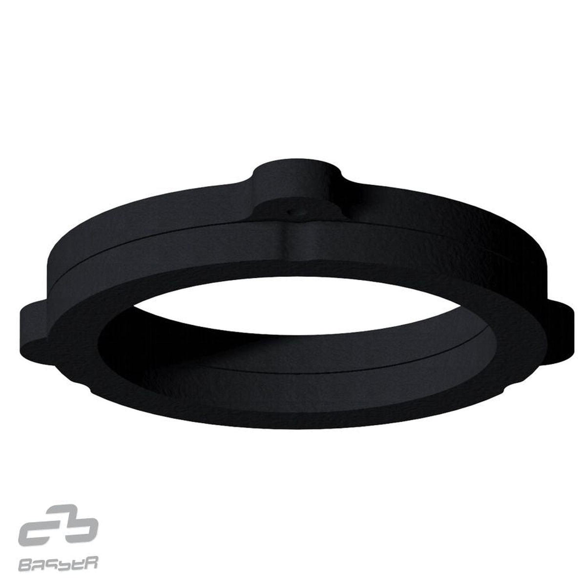 Anello circolare nero in MDF di Masori DMrena04 con scanalature e tre estensioni dentellate, ideale come Lautsprecherring Renault o adattatore Lautsprecher da 130 mm.
