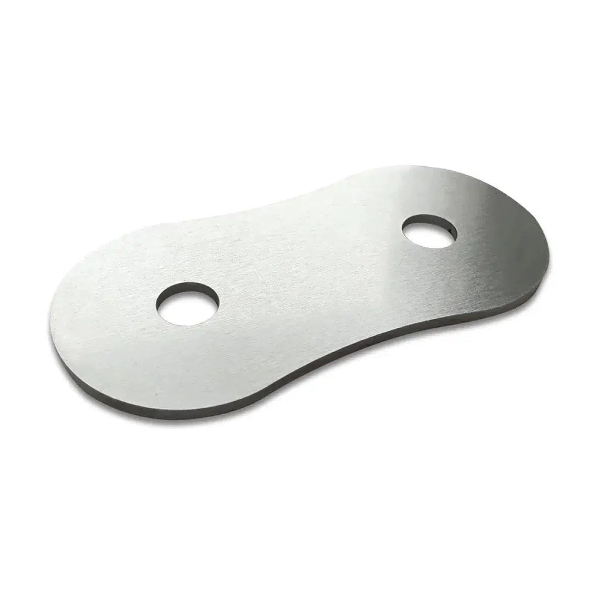 De Masori Supercap Busbar 150mm² is een vlakke, ovale 6061-T6511 aluminium plaat met een geborstelde afwerking en twee eindgaten, afgebeeld op een witte achtergrond.
