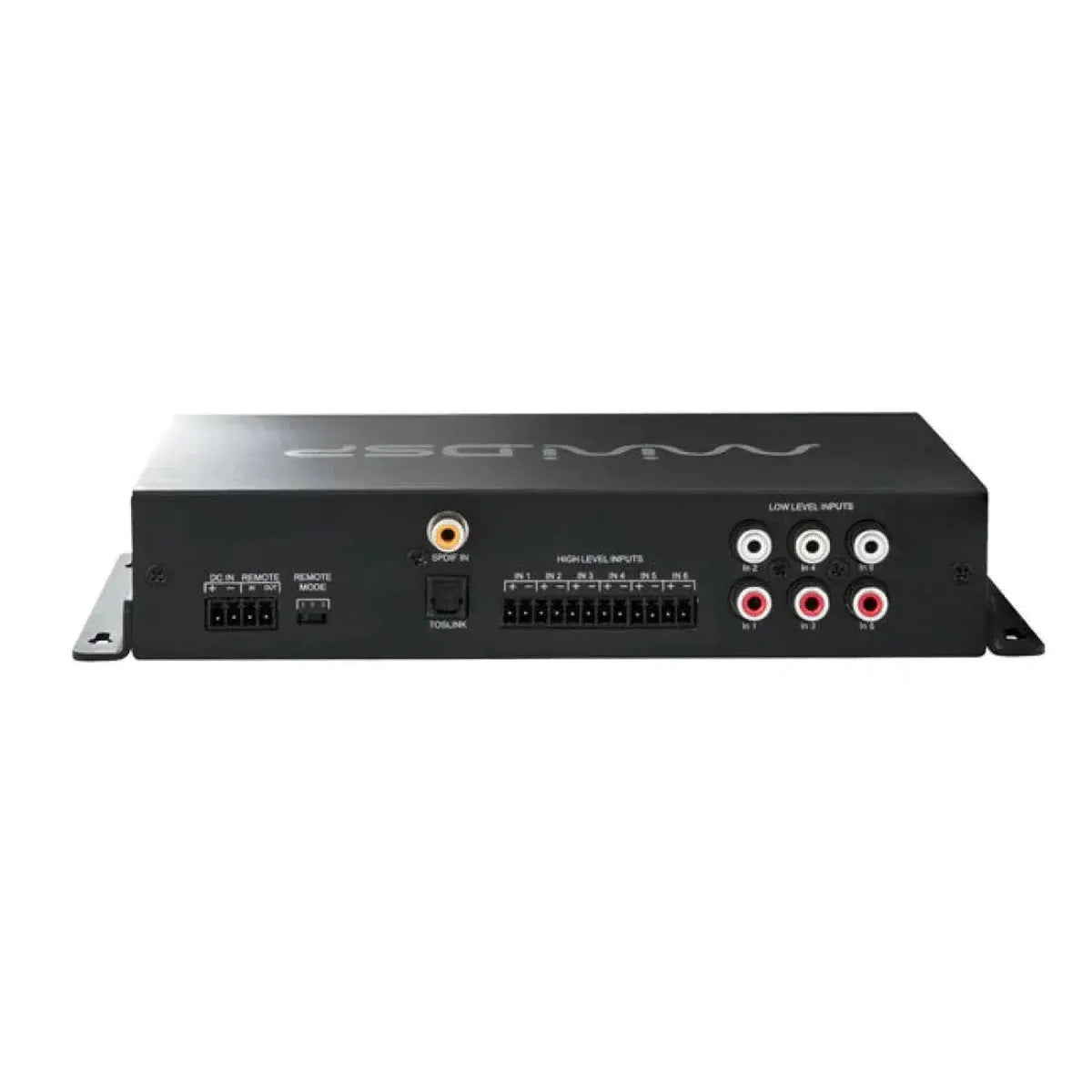 Il miniDSP C-DSP 8x12 V2.0, un processore audio per auto di fascia alta di colore nero, presenta porte di ingresso/uscita ed è dotato di un convertitore a 32 bit per una qualità sonora superiore.
