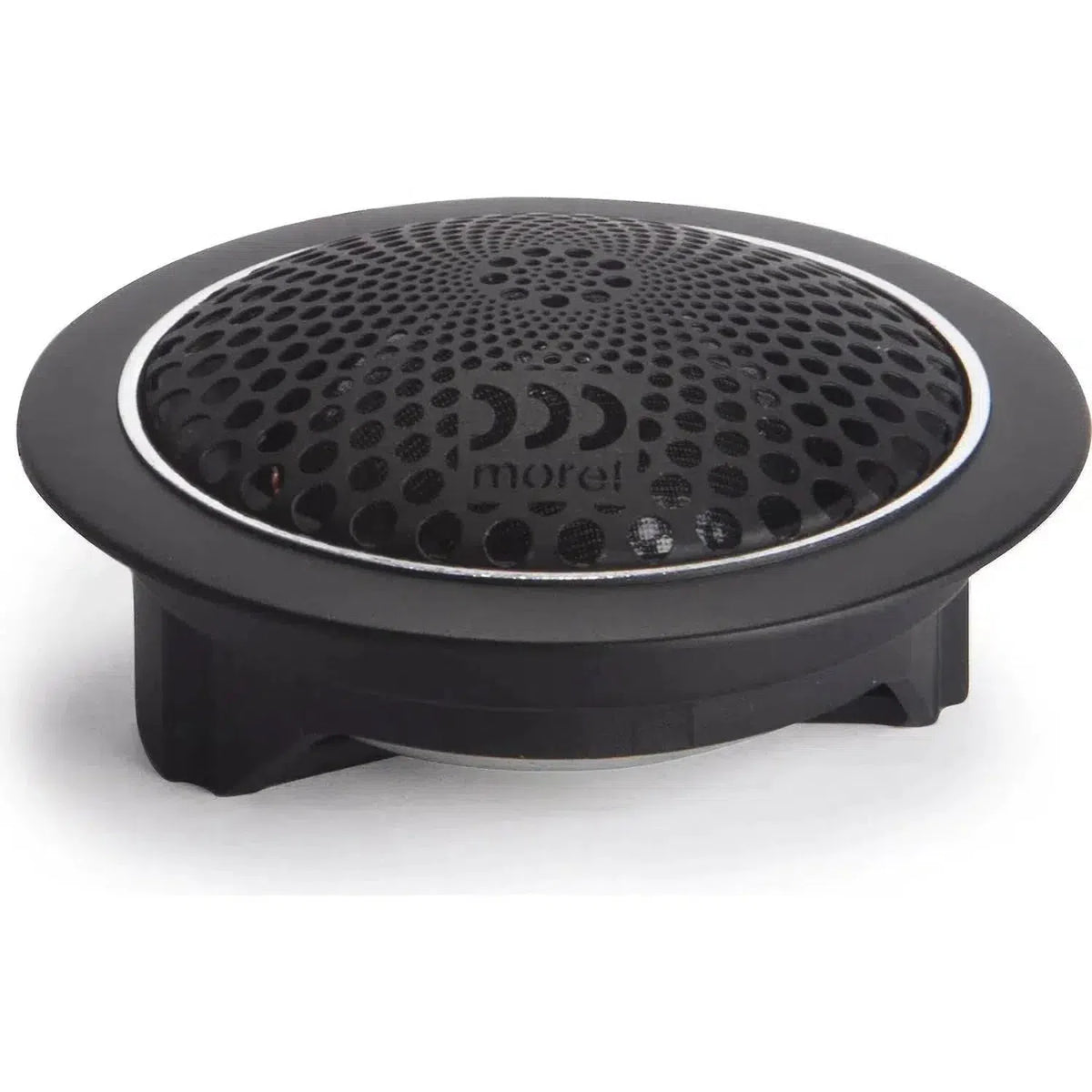 A round, black Morel MT300 audio speaker with a perforated grille and the brand name on the front, shown against a white background.