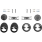 The Morel MT300 door hardware set, with screws, brackets, and two circular covers, is neatly arranged on a white background.