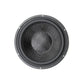 Vista dallalto di un subwoofer Morel Ultimo TI SC12 nero e circolare 600W RMS con cono strutturato, visualizzato su uno sfondo bianco.