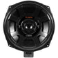 Musway CSB-8W subwoofer rotondo nero da 20 cm con griglia, etichette da 130W RMS e 300W max, mostrato dallalto su sfondo bianco.