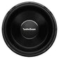 Een zwarte Rockford Fosgate Power T2S2-13/T2S1-13 subwoofer van bovenaf gezien, met de merknaam in het midden op een gestructureerd 2000W RMS oppervlak.