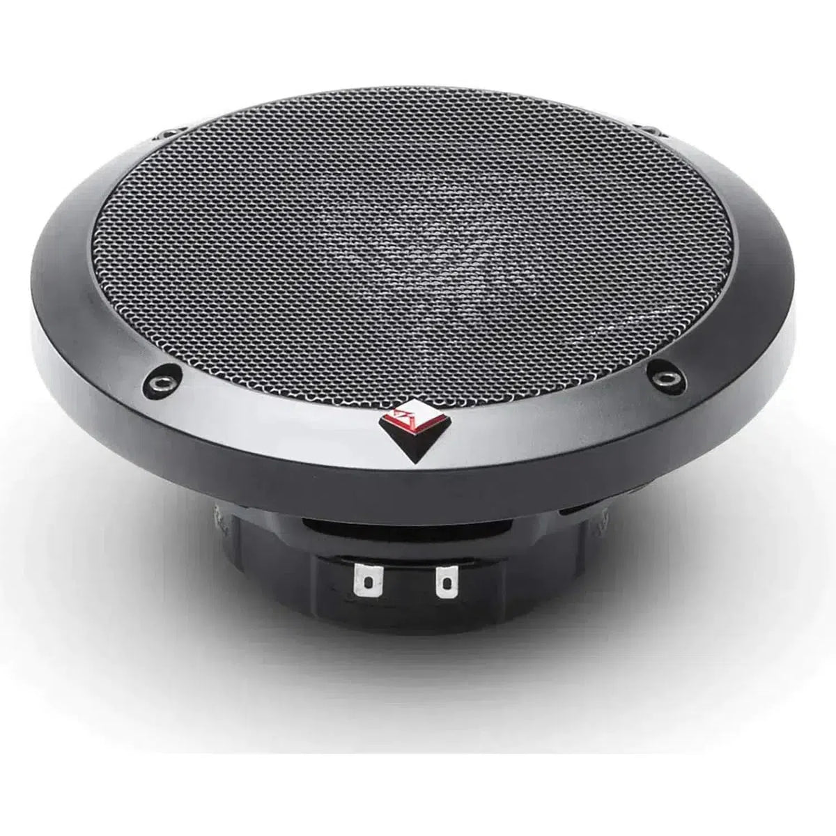 Il Rockford Fosgate Punch P165-SI è un diffusore audio per auto di forma rotonda di colore nero con griglia a rete e logo rosso e bianco su sfondo bianco.