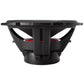 Vue latérale dun subwoofer Rockford Fosgate Punch P2D2-15 / P2D4-15, mettant en évidence le cadre noir et rouge, le cône et le matériel de montage.