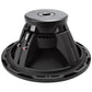 Vue arrière du Rockford Fosgate Punch P2D2-15 / P2D4-15, un subwoofer noir de 15 pouces montrant laimant, la bobine double, le cadre et les bornes.