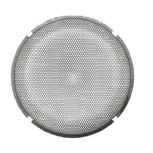 De Rockford Fosgate Punch P2P3G-10 is een rond subwooferrooster van metaalgaas met een honingraatpatroon, afgebeeld tegen een witte achtergrond.