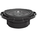 El Rockford Fosgate Punch P3SD2-8 / P3SD4-8 es un subwoofer redondo negro de 8 y perfil bajo, con 150 W RMS y un amplio borde estriado, que se muestra sobre un fondo blanco.