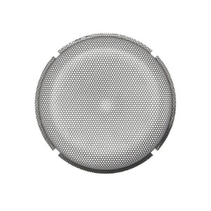 De Rockford Fosgate Punch P3SG-8 is een rond metalen gaasrooster met een zeshoekig patroon en drie inkepingen, compatibel met 8 Zoll Subwoofer Gitter, afgebeeld op een witte achtergrond.