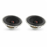 Deux Scanspeak Automotive Silver 16W/4531G06 noirs et argentés de 6,5 pouces avec diaphragme conique sont côte à côte sur un fond blanc.