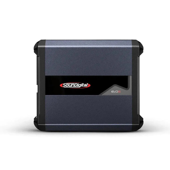 The Soundigital 1200.2 EVO5 is a compact, rectangular 2-kanal Verstärker in black and gray with the Soundigital logo on the front.