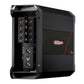 Un amplificatore a 4 canali Soundigital 1200.4 EVOX2 di colore nero con terminali visibili, sistema RTGP e logo, fotografato ad angolo su sfondo bianco.
