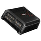 Un amplificatore a 4 canali Soundigital 1200.4 EVOX2 di colore nero con connettori multipli in metallo, prese daria, linea daccento rossa e logo Soundigital sulla parte superiore.