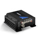 Un amplificatore audio Soundigital 800.1 EVOPS nero con etichetta blu e pannelli laterali ventilati eroga 800 WRMS, su sfondo bianco.
